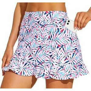Moteepi Skort Athleisure Golf Tennis Pickelball Tropical Leaf Print Sz Medium M